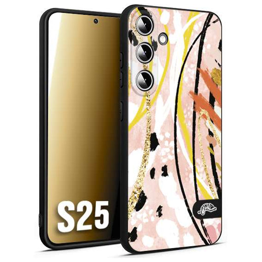 CUSTOMIZZA - Custodia cover nera morbida in tpu compatibile per Samsung S25 fiori astratti donna zebrato leopardato fantasia dorata gialla rosa colorata