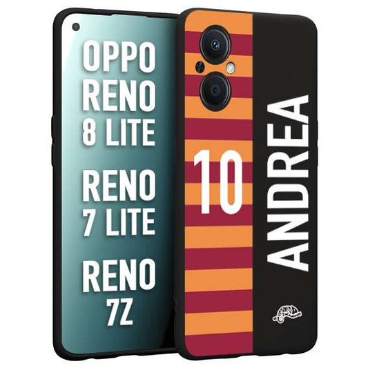 CUSTOMIZZA - Custodia cover nera morbida in tpu compatibile per Oppo Reno 7 Lite - 8 Lite - 7Z personalizzata calcio football nome e numero calciatori giallo rossi