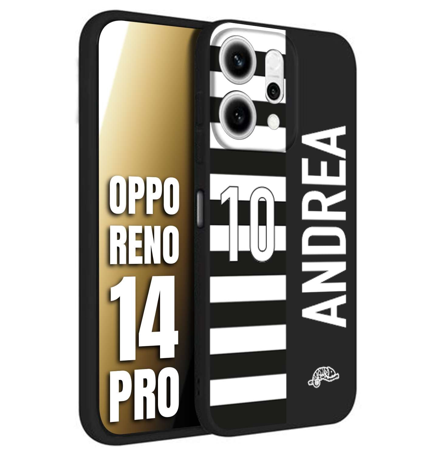 CUSTOMIZZA - Custodia cover nera morbida in tpu compatibile per Oppo Reno 14 PRO personalizzata calcio football nome e numero calciatori bianconera