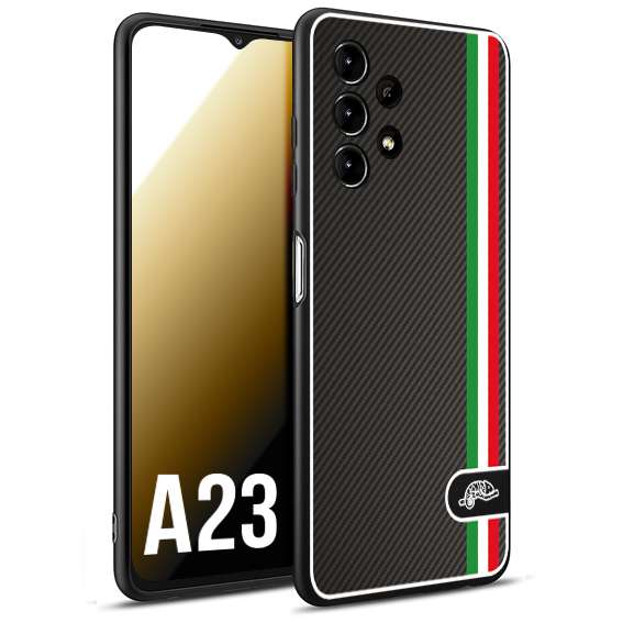 CUSTOMIZZA - Custodia cover nera morbida in tpu compatibile per Samsung A23 effetto fibra di carbonio bandiera Italia made in Italy