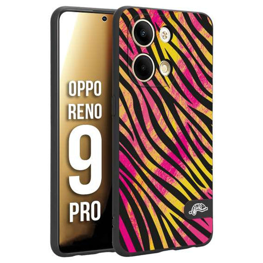 CUSTOMIZZA - Custodia cover nera morbida in tpu compatibile per Oppo Reno 9 PRO zebrata maculata a rilievo soft touch donna fucsia gialla