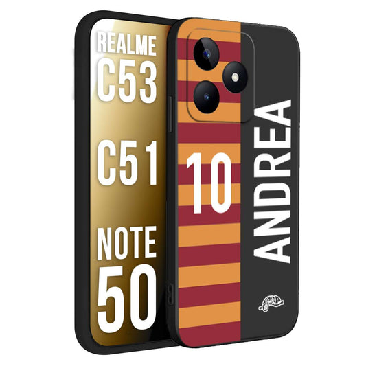 CUSTOMIZZA - Custodia cover nera morbida in tpu compatibile per Realme C53 - C51 - NOTE 50 personalizzata calcio football nome e numero calciatori giallo rossi