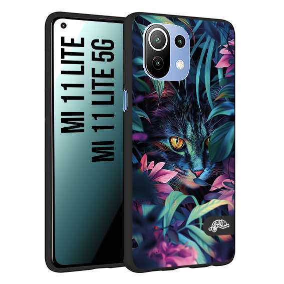 CUSTOMIZZA - Custodia cover nera morbida in tpu compatibile per Xiaomi Mi 11 Lite / Mi 11 Lite 5G animali color giungla tropicale occhio di gatto colori vibranti disegnato