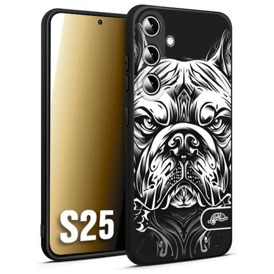 CUSTOMIZZA - Custodia cover nera morbida in tpu compatibile per Samsung S25 bulldog bianco a rilievo disegnato tattoo tatuaggio