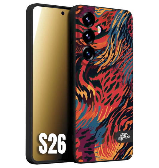 CUSTOMIZZA - Custodia cover nera morbida in tpu compatibile per Samsung S26 leopardato maculato tigrato colorata fiamme rossa blu arancione