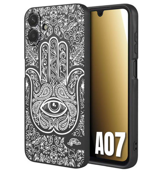 CUSTOMIZZA - Custodia cover nera morbida in tpu compatibile per Samsung A07 mano di fatima effetto rilievo mandala donna