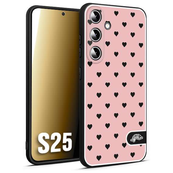 CUSTOMIZZA - Custodia cover nera morbida in tpu compatibile per Samsung S25 cuori pois rosa donna pin up vintage