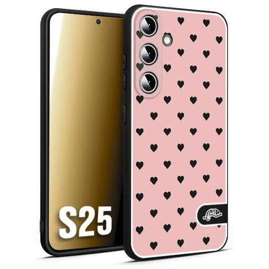 CUSTOMIZZA - Custodia cover nera morbida in tpu compatibile per Samsung S25 cuori pois rosa donna pin up vintage