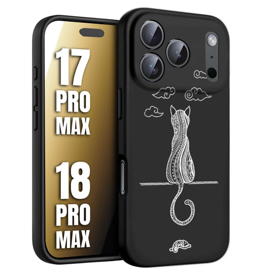 CUSTOMIZZA - Custodia cover nera morbida in tpu compatibile per iPhone 17 PRO MAX - 18 PRO MAX gatto mandala stilizzato gattino a rilievo soft touch donna bianca