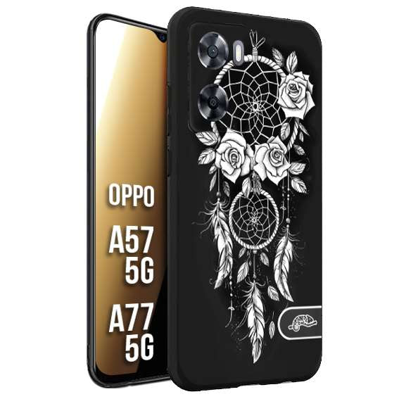 CUSTOMIZZA - Custodia cover nera morbida in tpu compatibile per Oppo A57 5G - A77 5G acchiappasogni dreamcatcher black and white bianco a rilievo disegnato tattoo tatuaggio