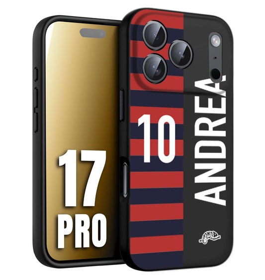 CUSTOMIZZA - Custodia cover nera morbida in tpu compatibile per iPhone 17 PRO personalizzata calcio football nome e numero calciatori rossoblu