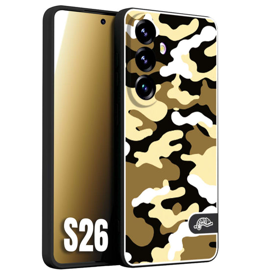 CUSTOMIZZA - Custodia cover nera morbida in tpu compatibile per Samsung S26 camouflage mimetico militare giallo desert brown