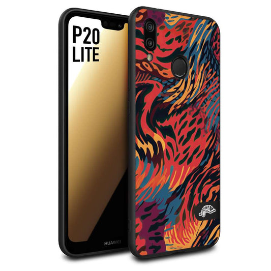 CUSTOMIZZA - Custodia cover nera morbida in tpu compatibile per Huawei P20 LITE leopardato maculato tigrato colorata fiamme rossa blu arancione