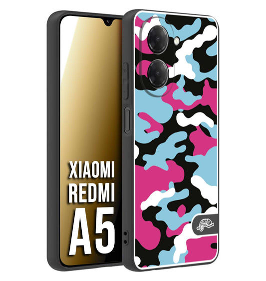 CUSTOMIZZA - Custodia cover nera morbida in tpu compatibile per Xiaomi Redmi A5 camouflage mimetico militare fucsia celeste
