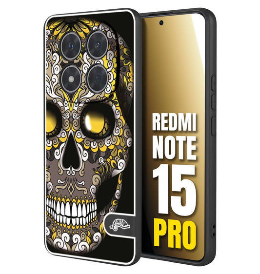 CUSTOMIZZA - Custodia cover nera morbida in tpu compatibile per Xiaomi Redmi Note 15 PRO teschio messicano Mexican skull nero giallo