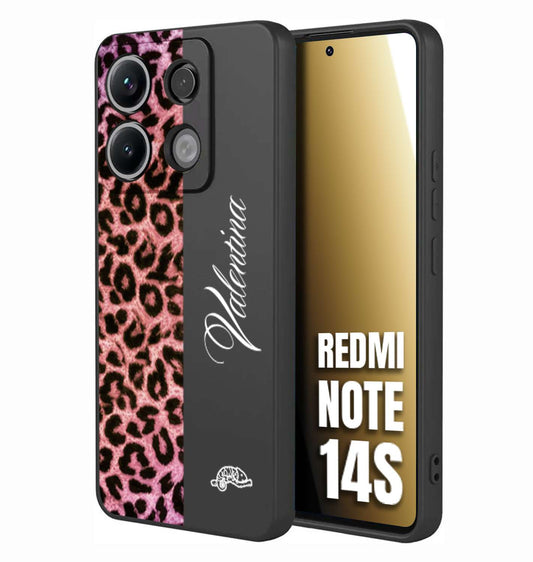 CUSTOMIZZA - Custodia cover nera morbida in tpu compatibile per Xiaomi Redmi Note 14S leopardato rosa fucsia personalizzata nome iniziali