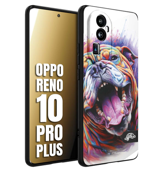 CUSTOMIZZA - Custodia cover nera morbida in tpu compatibile per Oppo Reno 10 PRO PLUS animali color bulldog cane dog colori vibranti disegnato schizzo