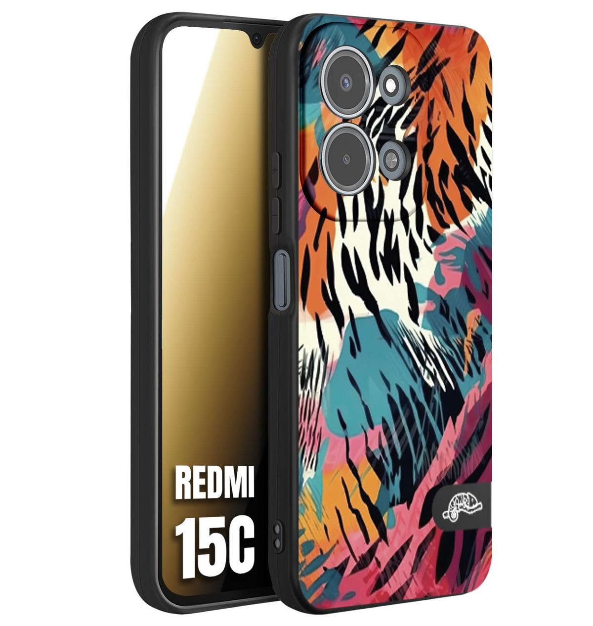 CUSTOMIZZA - Custodia cover nera morbida in tpu compatibile per Xiaomi Redmi 15C leopardato maculato tigrato tiger colorata summer color