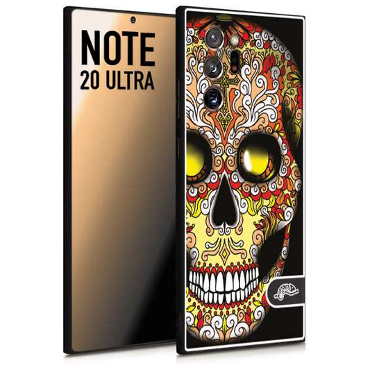 CUSTOMIZZA - Custodia cover nera morbida in tpu compatibile per Samsung NOTE 20 ULTRA teschio messicano Mexican skull giallo rosso arancio