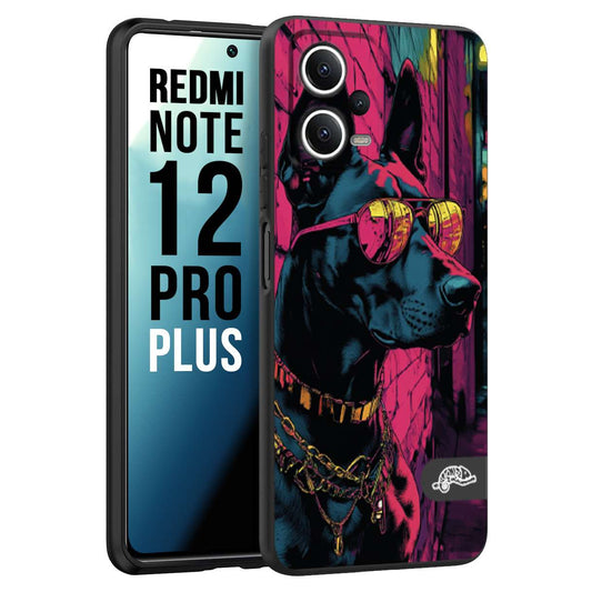 CUSTOMIZZA - Custodia cover nera morbida in tpu compatibile per Xiaomi Redmi Note 12 PRO PLUS animali cyberpunk dobermann cane street dog fucsia blu