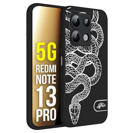 CUSTOMIZZA - Custodia cover nera morbida in tpu compatibile per Xiaomi Redmi Note 13 PRO 5G serpente snake bianco a rilievo disegnato tattoo tatuaggio