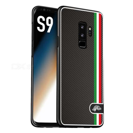 CUSTOMIZZA - Custodia cover nera morbida in tpu compatibile per Samsung S9 effetto fibra di carbonio bandiera Italia made in Italy