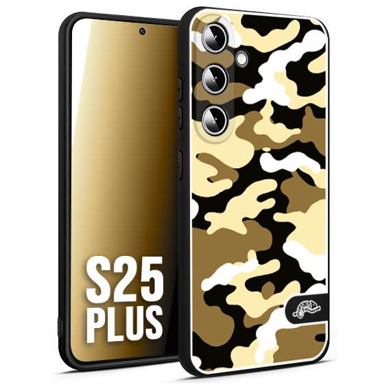 CUSTOMIZZA - Custodia cover nera morbida in tpu compatibile per Samsung S25 PLUS camouflage mimetico militare giallo desert brown