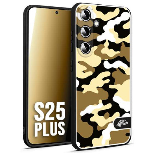 CUSTOMIZZA - Custodia cover nera morbida in tpu compatibile per Samsung S25 PLUS camouflage mimetico militare giallo desert brown