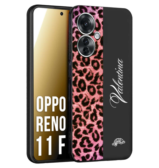 CUSTOMIZZA - Custodia cover nera morbida in tpu compatibile per Oppo Reno 11 F 5G leopardato rosa fucsia personalizzata nome iniziali