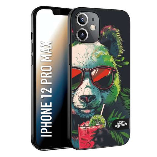 CUSTOMIZZA - Custodia cover nera morbida in tpu compatibile per iPhone 12 PRO MAX estate disegnata cocktails animali simpatici panda mojito