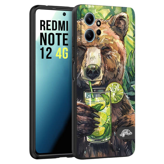 CUSTOMIZZA - Custodia cover nera morbida in tpu compatibile per Xiaomi Redmi Note 12 4G estate disegnata cocktails animali simpatici orso bear negroni