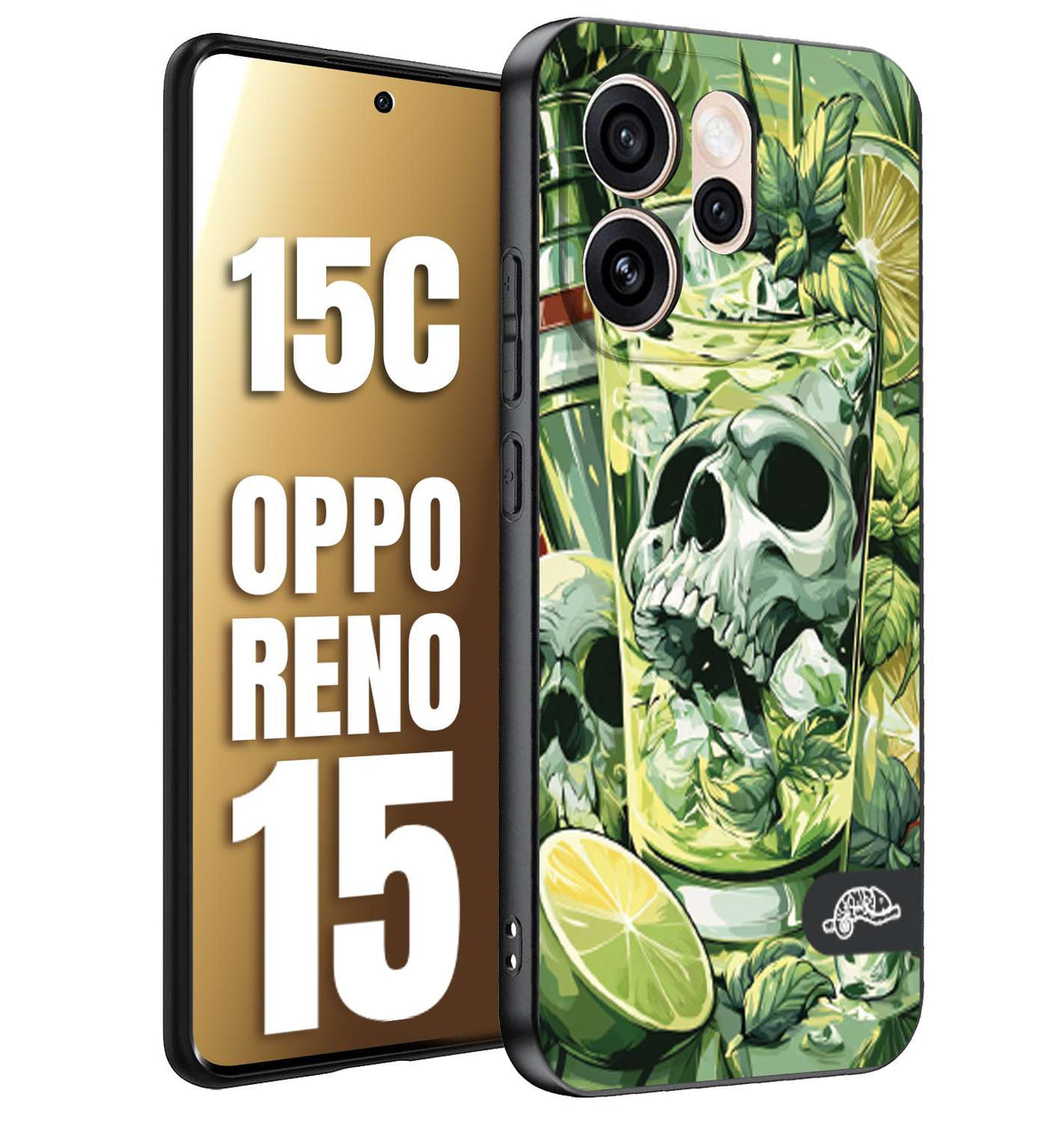 CUSTOMIZZA - Custodia cover nera morbida in tpu compatibile per Oppo Reno 15 - Reno 15CMojito cocktail teschio illustrazione drink lime menta ghiacci tropicale street art