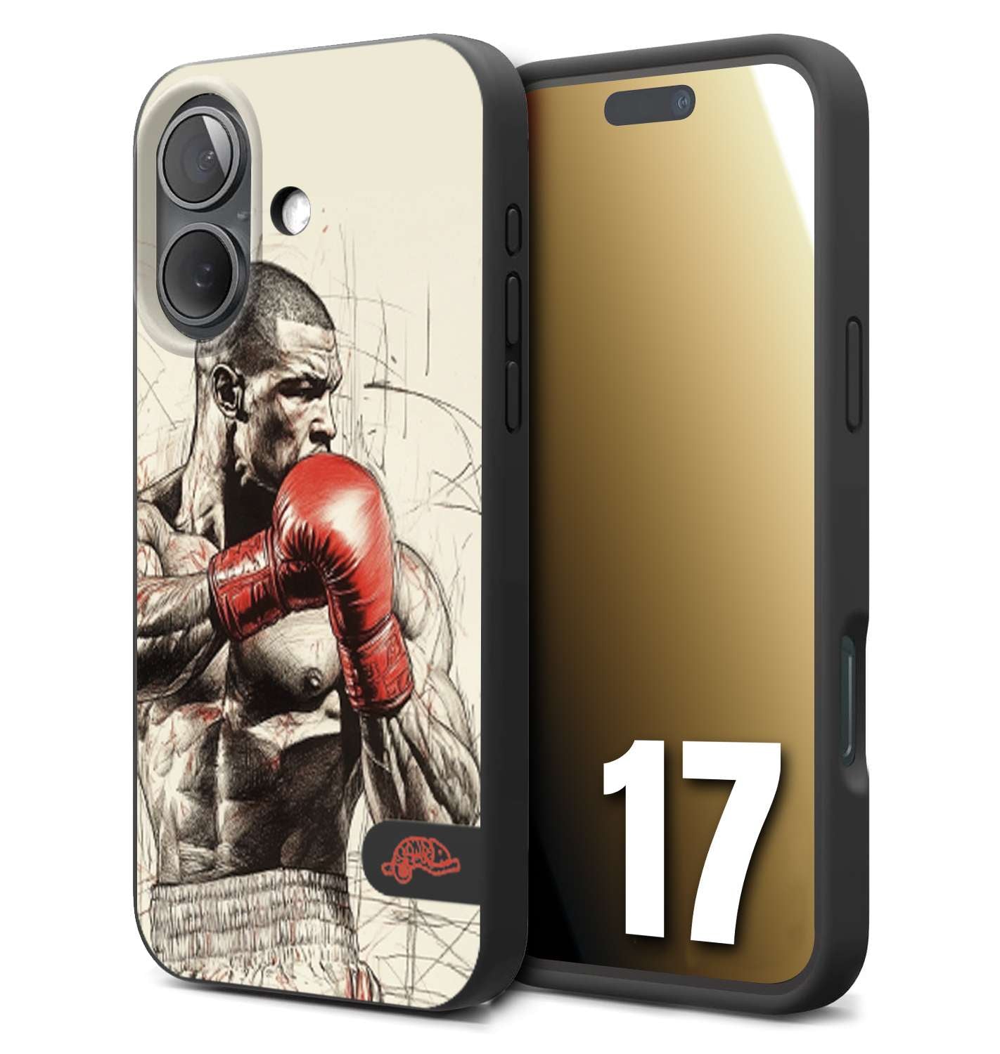 CUSTOMIZZA - Custodia cover nera morbida in tpu compatibile per iPhone 17 pugilato pugili disegno tattoo guantoni box sport ring