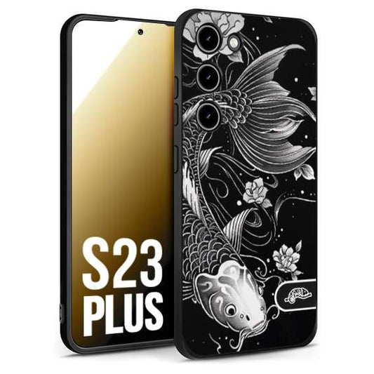 CUSTOMIZZA - Custodia cover nera morbida in tpu compatibile per Samsung S23 PLUS carpa koi black and white bianco a rilievo disegnato tattoo tatuaggio