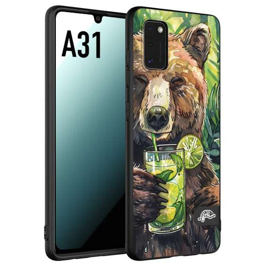 CUSTOMIZZA - Custodia cover nera morbida in tpu compatibile per Samsung A31 estate disegnata cocktails animali simpatici orso bear negroni