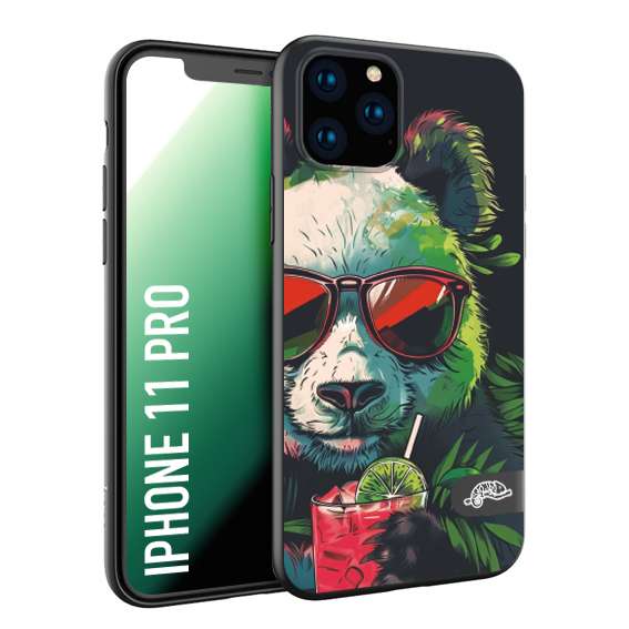 CUSTOMIZZA - Custodia cover nera morbida in tpu compatibile per iPhone 11 PRO estate disegnata cocktails animali simpatici panda mojito