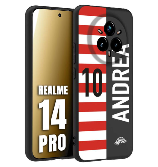 CUSTOMIZZA - Custodia cover nera morbida in tpu compatibile per Realme 14 PRO personalizzata calcio football nome e numero calciatori bianco rossa