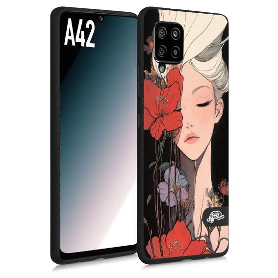 CUSTOMIZZA - Custodia cover nera morbida in tpu compatibile per Samsung A42 woman flower Fantasia Floreale Design Donna e Fiori, Retro Artistico