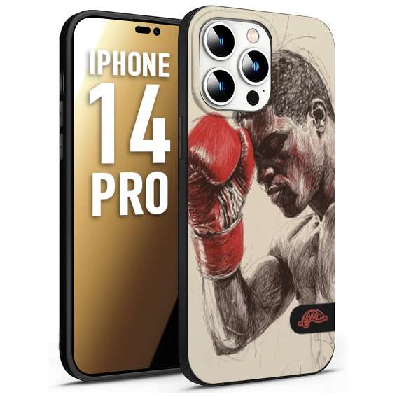 CUSTOMIZZA - Custodia cover nera morbida in tpu compatibile per iPhone 14 PRO pugilato pugili disegno tattoo guantoni boxer pesi massimi