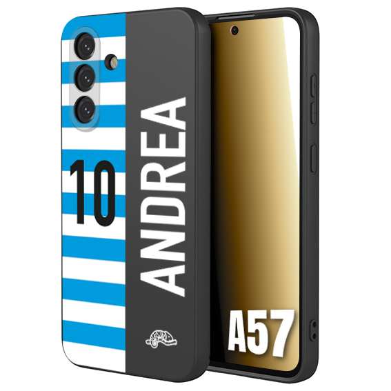 CUSTOMIZZA - Custodia cover nera morbida in tpu compatibile per Samsung A57 personalizzata calcio football nome e numero calciatori biancazzurri