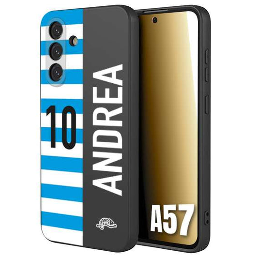 CUSTOMIZZA - Custodia cover nera morbida in tpu compatibile per Samsung A57 personalizzata calcio football nome e numero calciatori biancazzurri