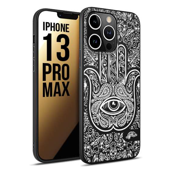 CUSTOMIZZA - Custodia cover nera morbida in tpu compatibile per iPhone 13 PRO MAX mano di fatima effetto rilievo mandala donna