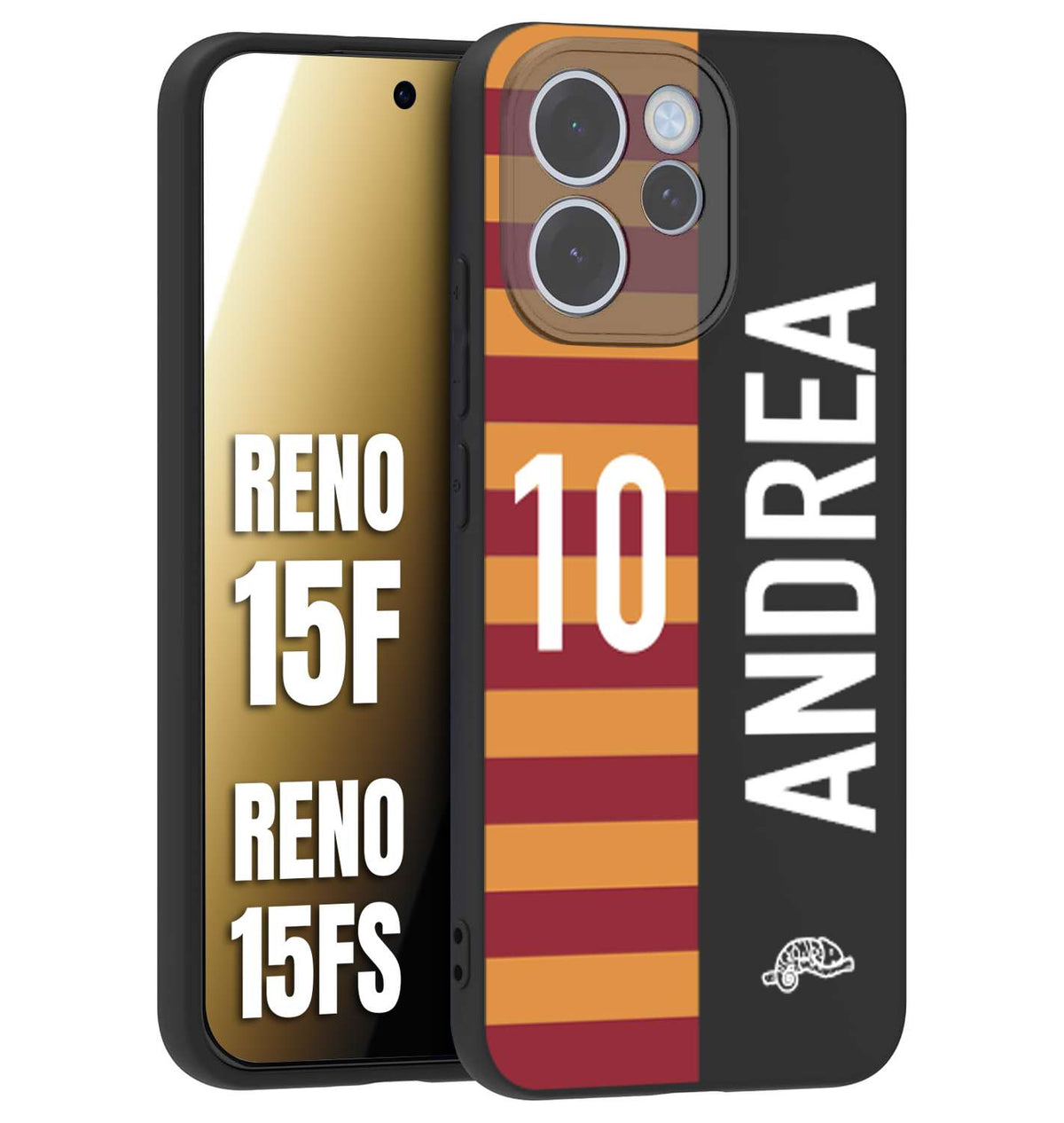 CUSTOMIZZA - Custodia cover nera morbida in tpu compatibile per Oppo Reno 15 F - Reno 15 FS personalizzata calcio football nome e numero calciatori giallo rossi
