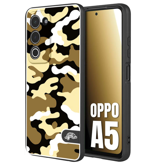 CUSTOMIZZA - Custodia cover nera morbida in tpu compatibile per Oppo A5 camouflage mimetico militare giallo desert brown