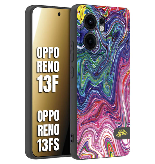 CUSTOMIZZA - Custodia cover nera morbida in tpu compatibile per Oppo Reno 13 F colorata fantasia vortice marmo arcobaleno rosa blu fucsia