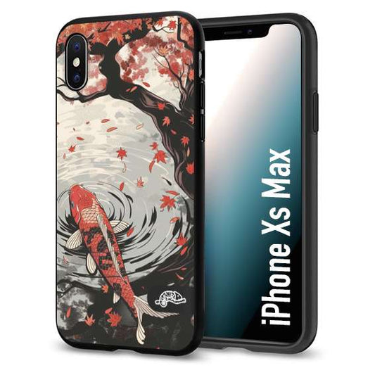 CUSTOMIZZA - Custodia cover nera morbida in tpu compatibile per iPhone XS MAX giapponese lago carpa koi rossa con foglie d'acero rosso disegnata tattoo
