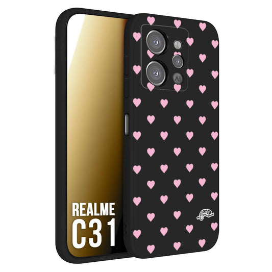 CUSTOMIZZA - Custodia cover nera morbida in tpu compatibile per Oppo Realme C31 cuori pois rosa su nero donna pin up vintage