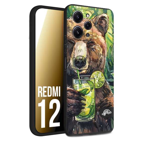 CUSTOMIZZA - Custodia cover nera morbida in tpu compatibile per Xiaomi Redmi 12 estate disegnata cocktails animali simpatici orso bear negroni