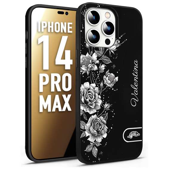 CUSTOMIZZA - Custodia cover nera morbida in tpu compatibile per iPhone 14 PRO MAX a rilievo soft touch personalizzata nome rose fiori donna