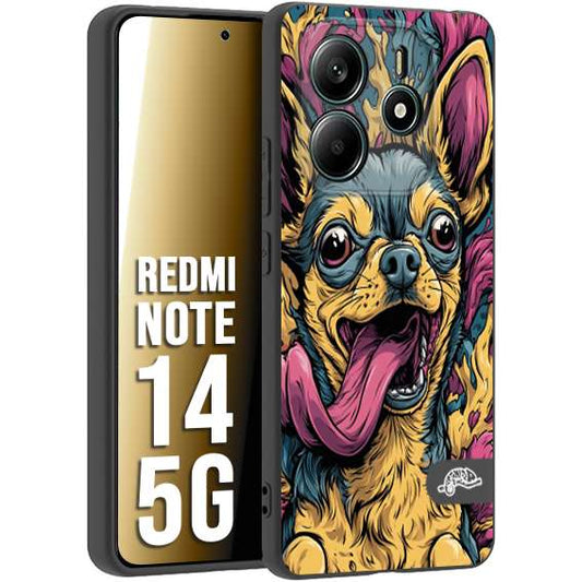 CUSTOMIZZA - Custodia cover nera morbida in tpu compatibile per Xiaomi Redmi Note 14 5G Chihuahua illustrazione cane pop art cane street art cartone animato